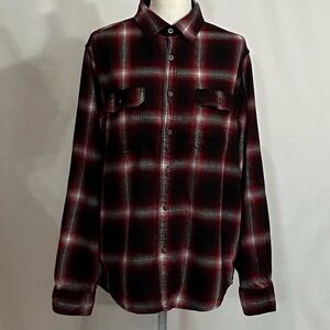 George Men's Long Sleeve Flannel Shirt Size M Color Black/Red/White Shadow Plaid